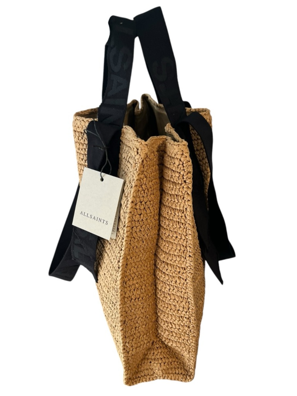 NWT AllSaints Tan Woven Tote Bag Lullah North/South Tote - Almond - Picture 5 of 12